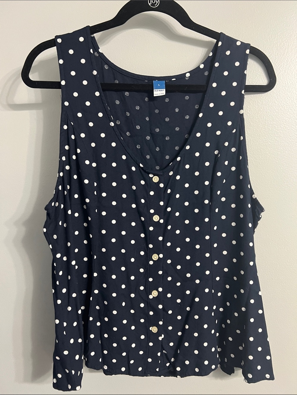 Old Navy Navy and White Polka Dot Button-Front Tank